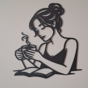 Minimalist Woman With Coffee & Book — 3D Wall Silhouette | Relax & Read Art