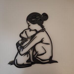 Girl and Dog Embrace – Minimalist Silhouette Wall Art