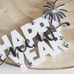 “Happy New Year” Layered Lettering — Mini Decorative Wall & Shelf Art