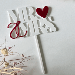 Mr & Mrs Cake Topper with Heart — Elegant Two-Tone 3D Printed Wedding Decor