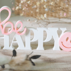 Be Happy — Pastel Layered Word Art with Smiley | Positive Desk & Shelf Décor